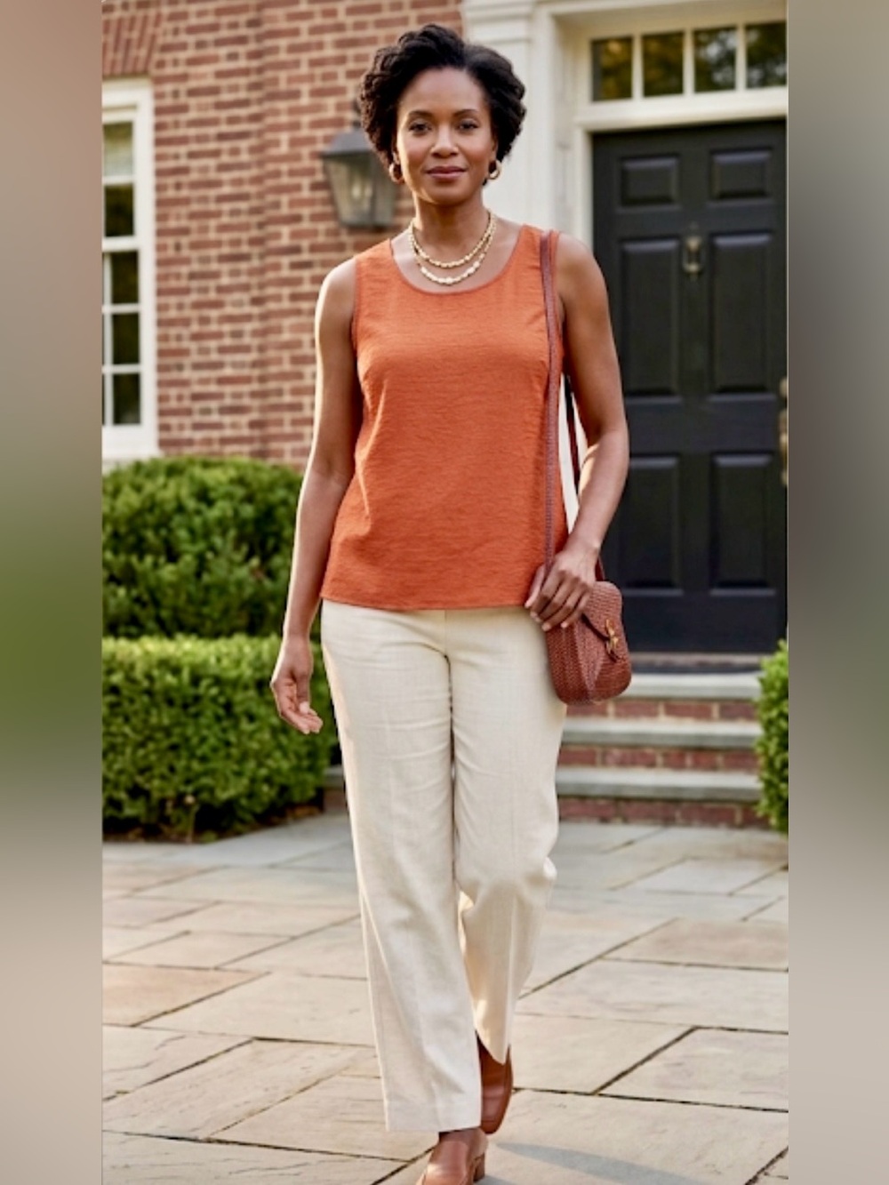 Vintage Sag Harbor 100% Silk Tank Top Burnt Orange Terracotta Size 14
